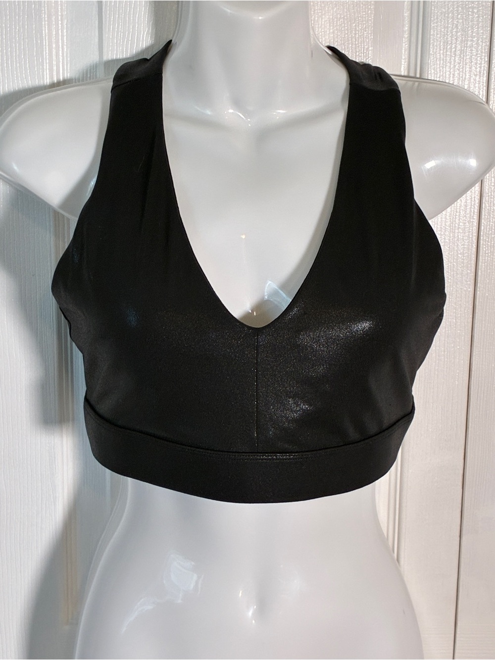Fabletics On-The-Go Midi Sports Bra Black Fog Foil M